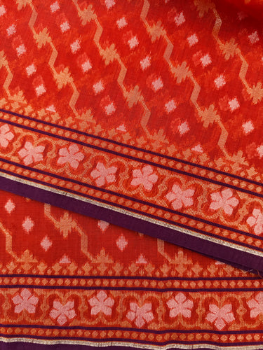 Banarasi Pure Cotton Saree | Red | Gold Zari | Handwoven | Ships from California